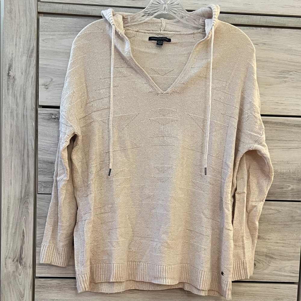 American Eagle Beige Knit Hoodie Sweater